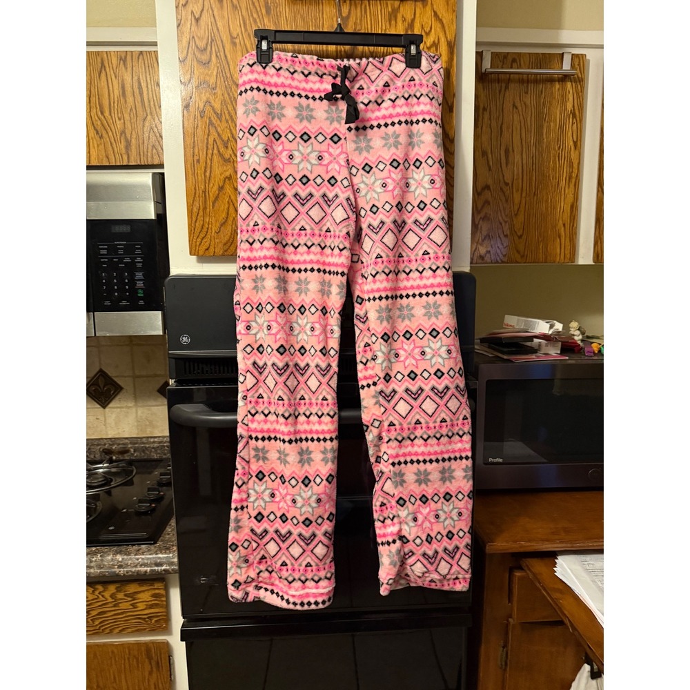 Bobbie Brooks Pink Fair Isle Snowflake Fleece Pajama Pants Womens Large Lounge